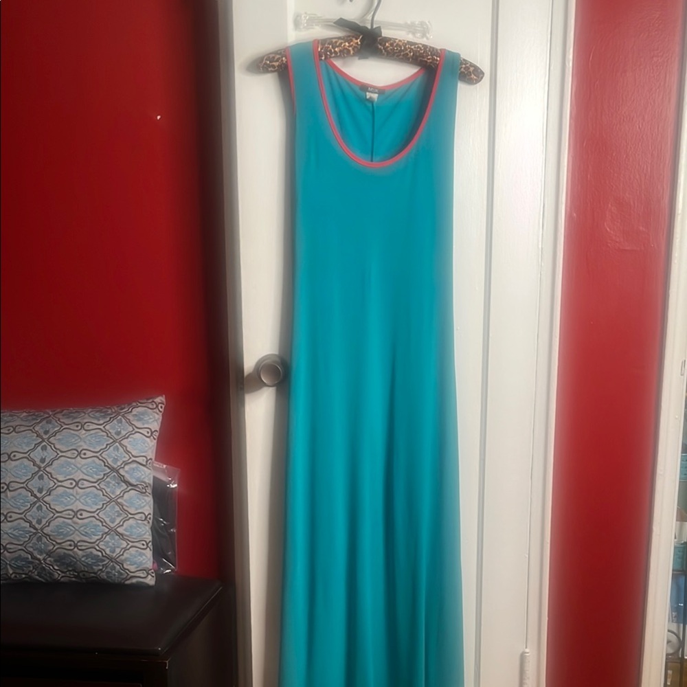 MSK Teal Maxi Dress with Red Accents